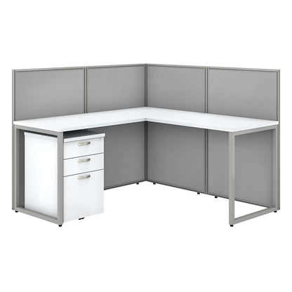 Bush Furniture - Easy Office 60W L Shaped Cubicle Desk with File Cabinet and 45H Panels in Pure White - EOD360SWH-03K veiw 1