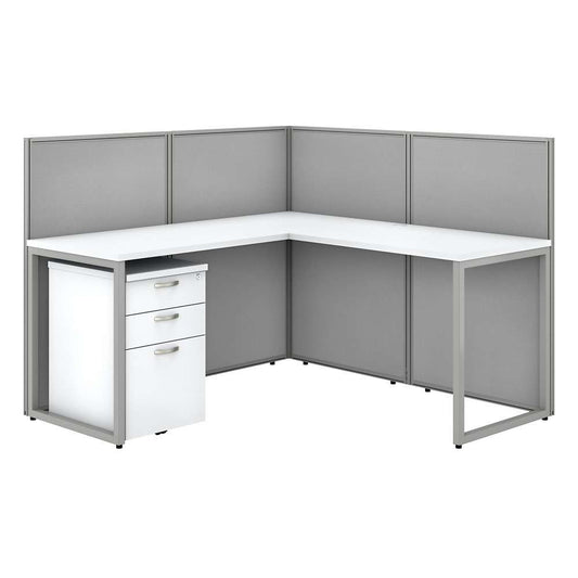 Bush Furniture - Easy Office 60W L Shaped Cubicle Desk with File Cabinet and 45H Panels in Pure White - EOD360SWH-03K veiw 1
