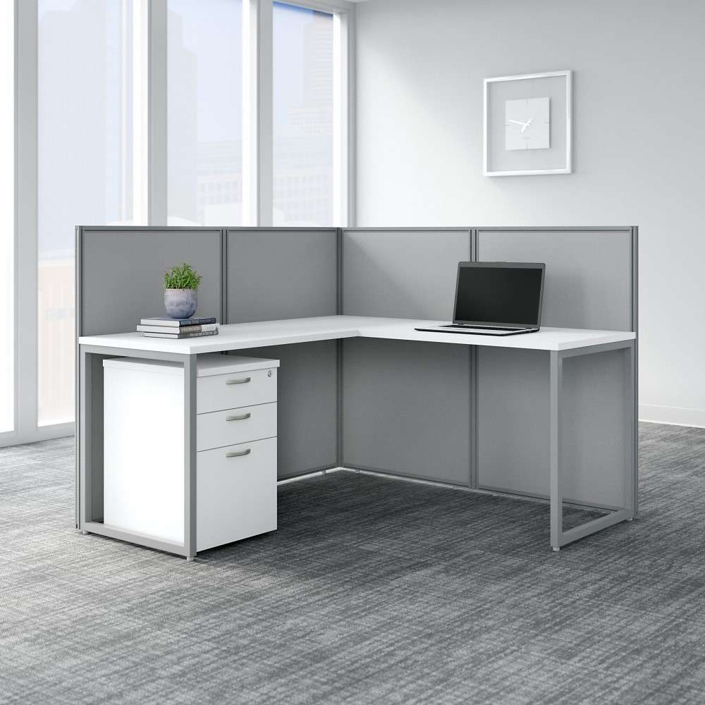Bush Furniture - Easy Office 60W L Shaped Cubicle Desk with File Cabinet and 45H Panels in Pure White - EOD360SWH-03K veiw 2