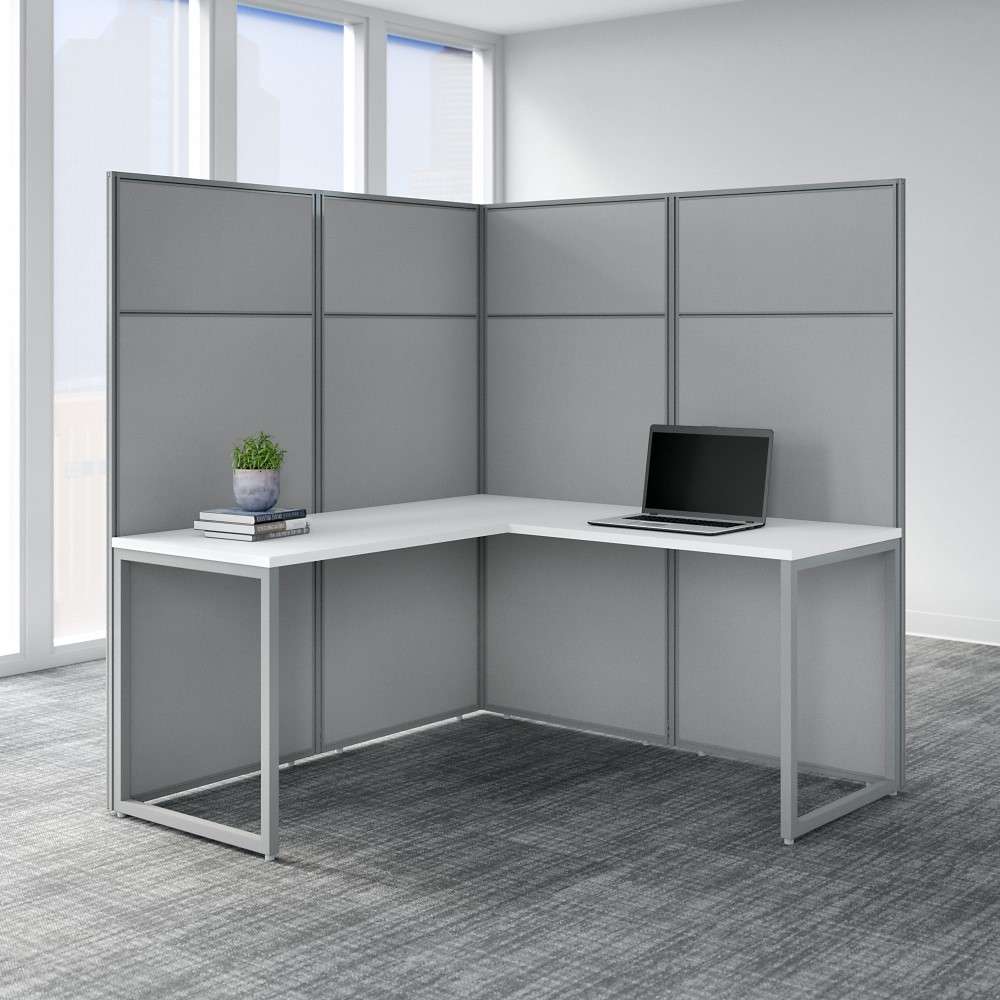 Bush Furniture - Easy Office 60W L Shaped Cubicle Desk Workstation with 66H Panels in Pure White - EODH360WH-03K veiw 2