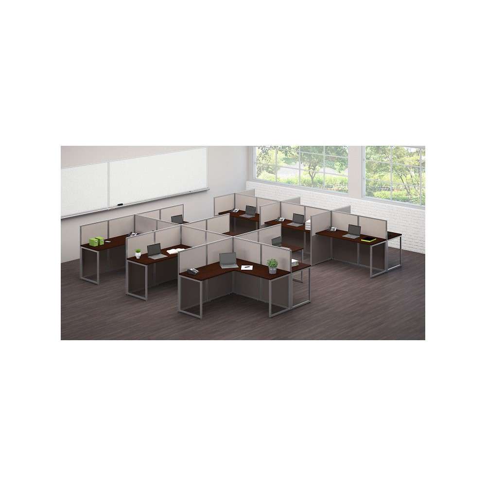Bush Furniture - Easy Office 60W 2 Person L Shaped Cubicle Desk Workstation with 45H Panels in Mocha Cherry - EOD560MR-03K veiw 3