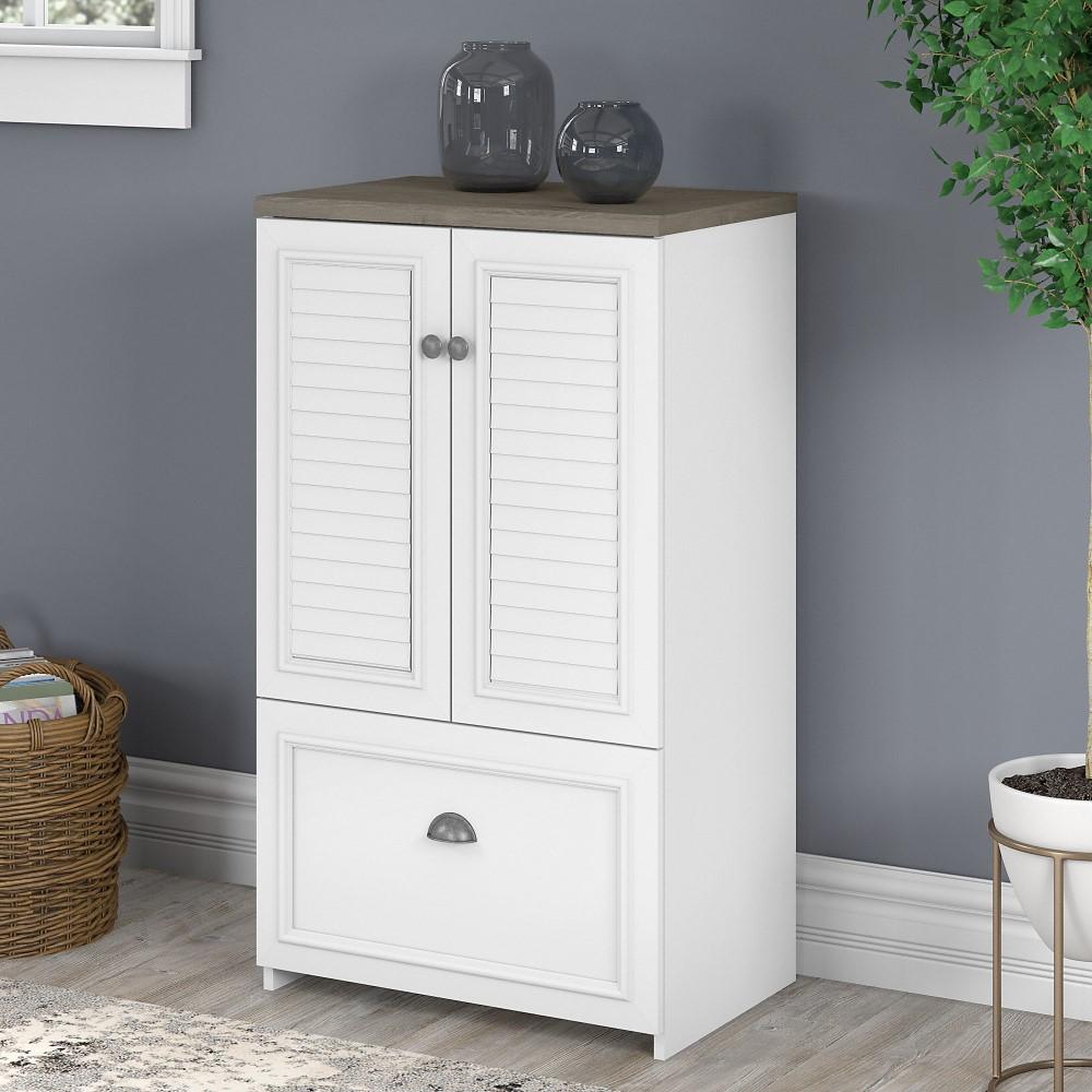 Bush Furniture - Fairview 2 Door Storage Cabinet with File Drawer in Pure White and Shiplap Gray - WC53680-03 veiw 2