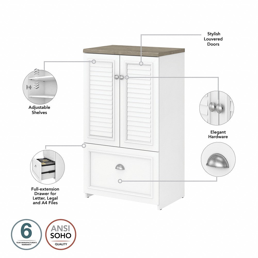 Bush Furniture - Fairview 2 Door Storage Cabinet with File Drawer in Pure White and Shiplap Gray - WC53680-03 veiw 3