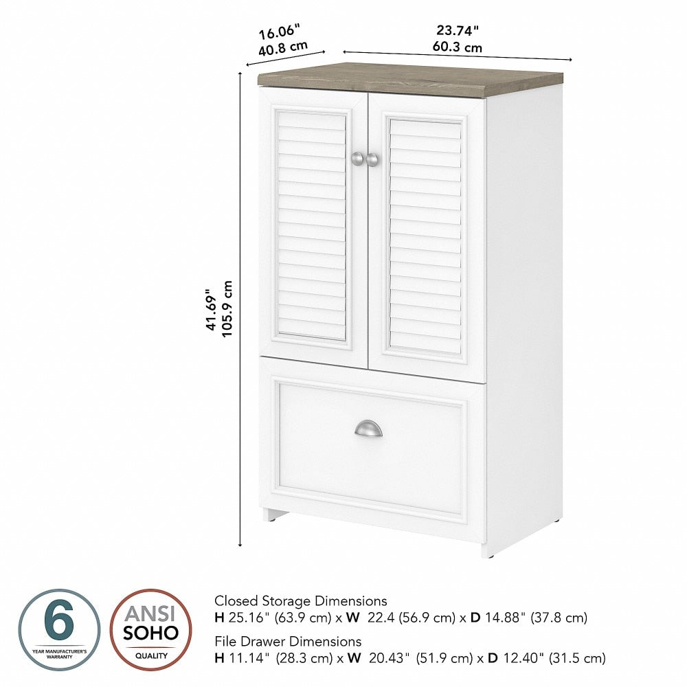 Bush Furniture - Fairview 2 Door Storage Cabinet with File Drawer in Pure White and Shiplap Gray - WC53680-03 veiw 6