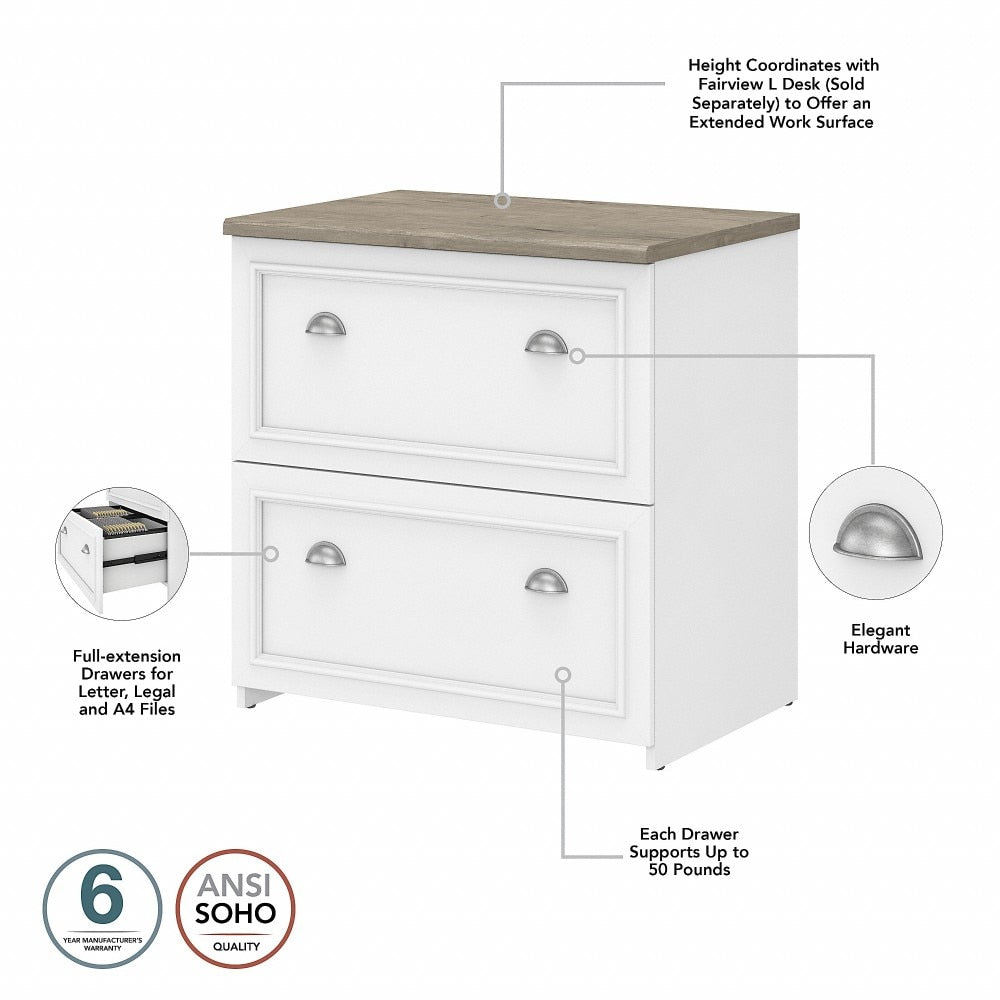 Bush Furniture - Fairview 2 Drawer Lateral File Cabinet in Pure White and Shiplap Gray - WC53681-03 veiw 3