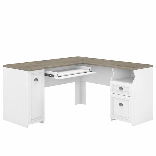 Bush Furniture - Fairview 60W L Shaped Desk with Drawers and Storage Cabinet in Pure White and Shiplap Gray - WC53630-03K veiw 1