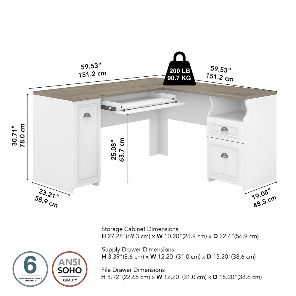 Bush Furniture - Fairview 60W L Shaped Desk with Drawers and Storage Cabinet in Pure White and Shiplap Gray - WC53630-03K veiw 6