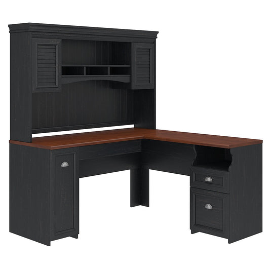 Bush Furniture - Fairview L Shaped Desk with Hutch in Antique Black - FV004AB veiw 1