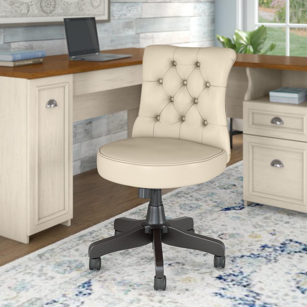 Bush Furniture - Fairview Mid Back Tufted Office Chair in Antique White Leather - FV018AW veiw 2