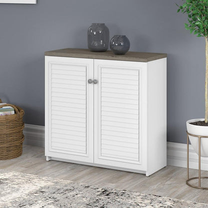 Bush Furniture - Fairview Small Storage Cabinet with Doors and Shelves in Pure White and Shiplap Gray - WC53696-03 veiw 2