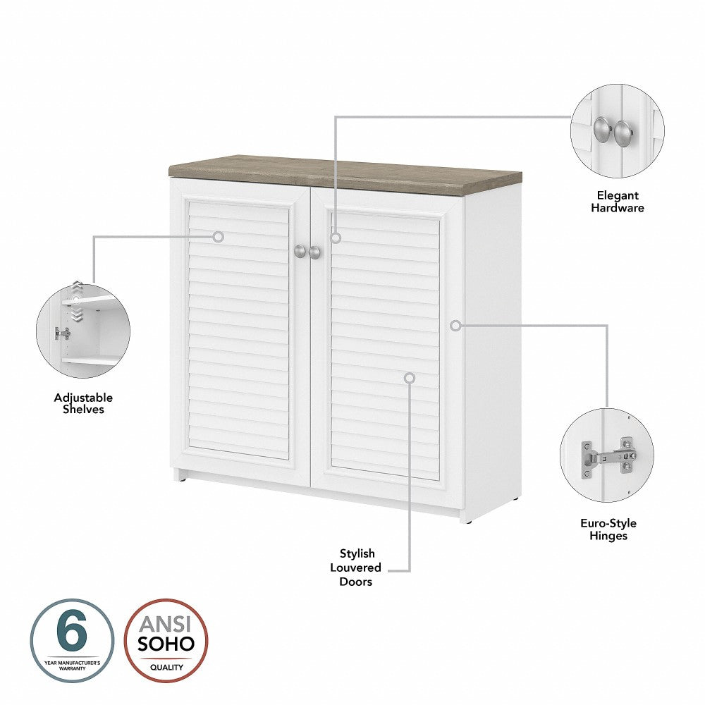 Bush Furniture - Fairview Small Storage Cabinet with Doors and Shelves in Pure White and Shiplap Gray - WC53696-03 veiw 3