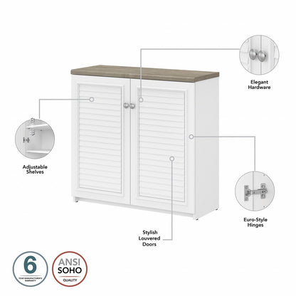 Bush Furniture - Fairview Small Storage Cabinet with Doors and Shelves in Pure White and Shiplap Gray - WC53696-03 veiw 3