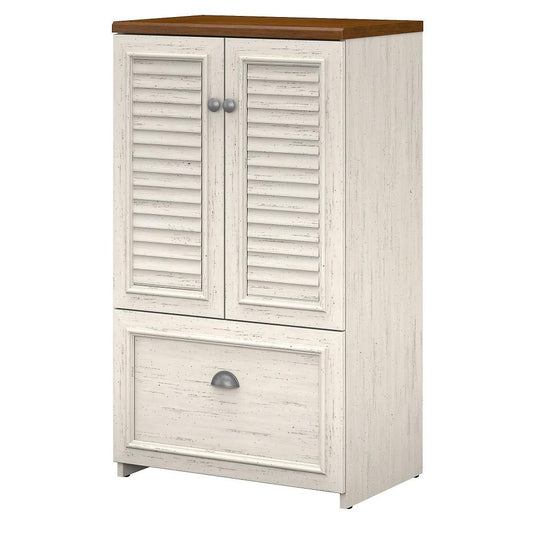 Bush Furniture - Fairview Storage Cabinet with Drawer in Antique White and Tea Maple - WC53280-03 veiw 1