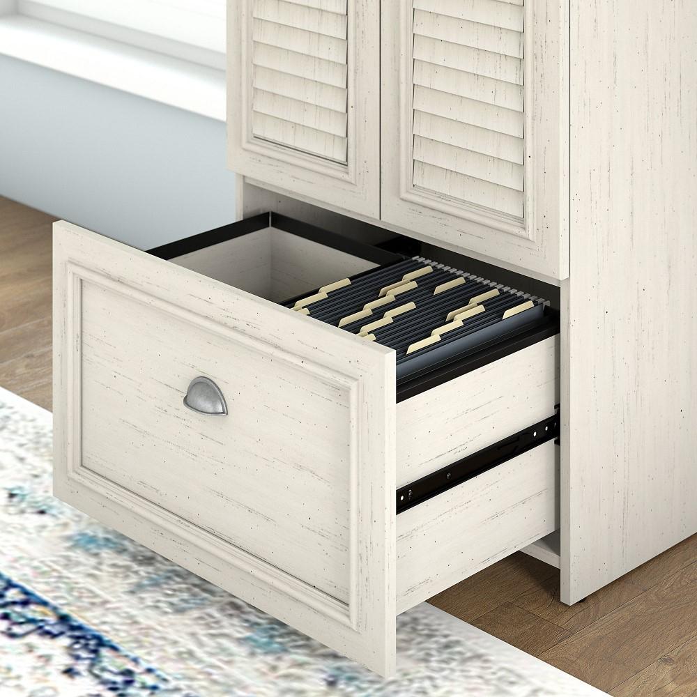 Bush Furniture - Fairview Storage Cabinet with Drawer in Antique White and Tea Maple - WC53280-03 veiw 4
