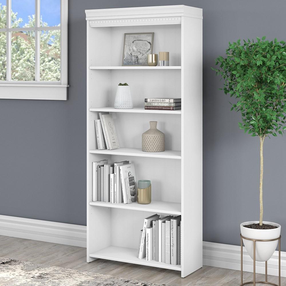 Bush Furniture - Fairview Tall 5 Shelf Bookcase in Pure White and Shiplap Gray - WC53665-03 veiw 2