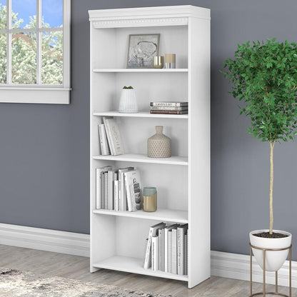 Bush Furniture - Fairview Tall 5 Shelf Bookcase in Pure White and Shiplap Gray - WC53665-03 veiw 2