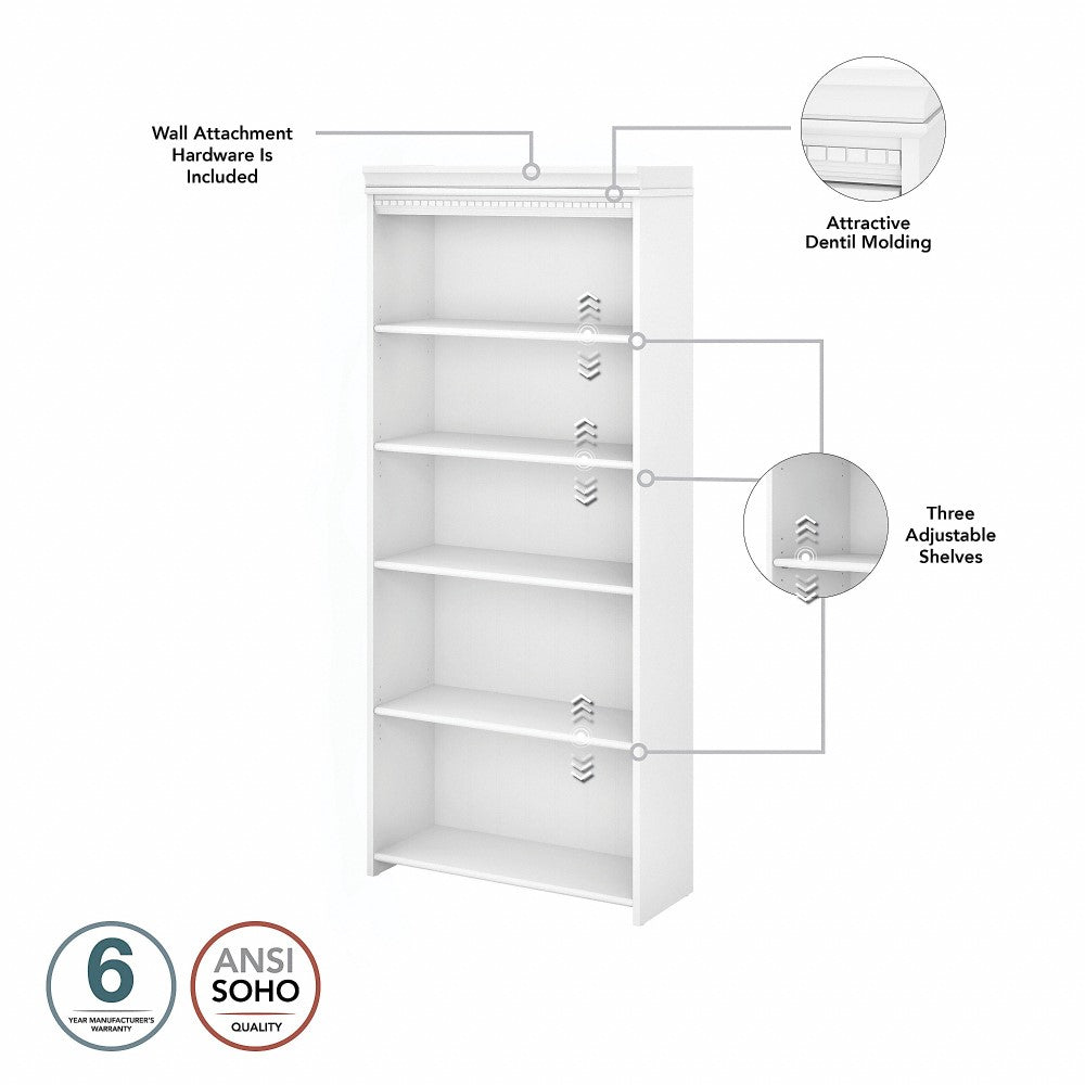 Bush Furniture - Fairview Tall 5 Shelf Bookcase in Pure White and Shiplap Gray - WC53665-03 veiw 3
