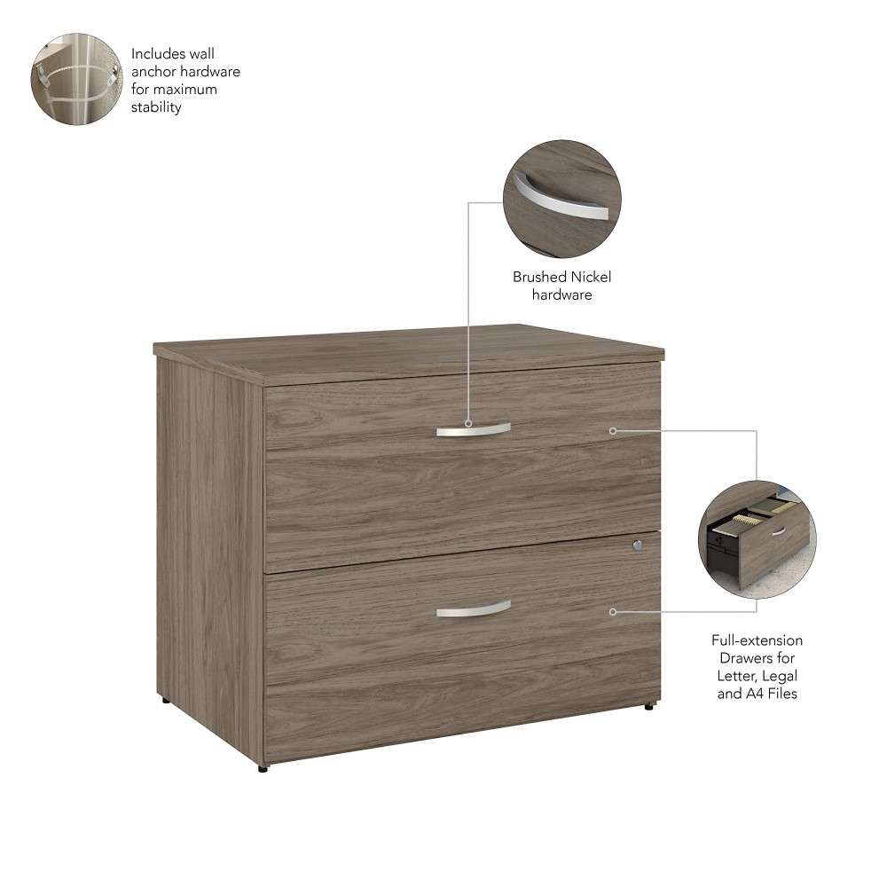 Bush Furniture - Hybrid 2 Drawer Lateral File Cabinet in Modern Hickory - Assembled - HYF136MHSU-Z veiw 4