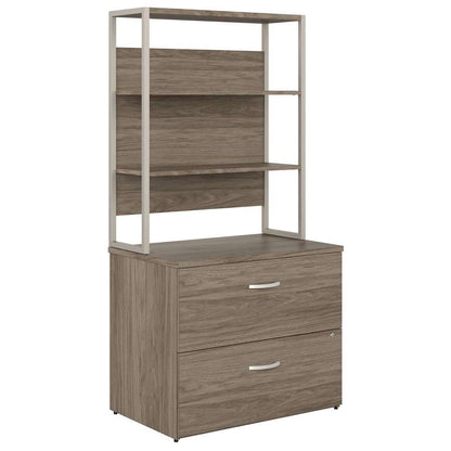Bush Furniture - Hybrid 2 Drawer Lateral File Cabinet with Shelves in Modern Hickory - HYB018MHSU veiw 1