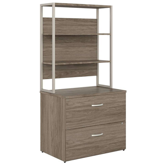 Bush Furniture - Hybrid 2 Drawer Lateral File Cabinet with Shelves in Modern Hickory - HYB018MHSU veiw 1