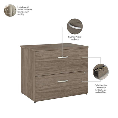 Bush Furniture - Hybrid 2 Drawer Lateral File Cabinet with Shelves in Modern Hickory - HYB018MHSU veiw 4