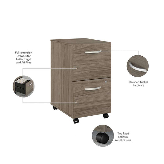 Bush Furniture - Hybrid 2 Drawer Mobile File Cabinet in Modern Hickory - Assembled - HYF116MHSU-Z veiw 1
