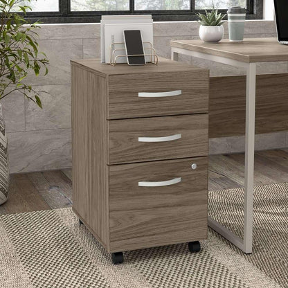Bush Furniture - Hybrid 3 Drawer Mobile File Cabinet in Modern Hickory - Assembled - HYF216MHSU-Z veiw 2