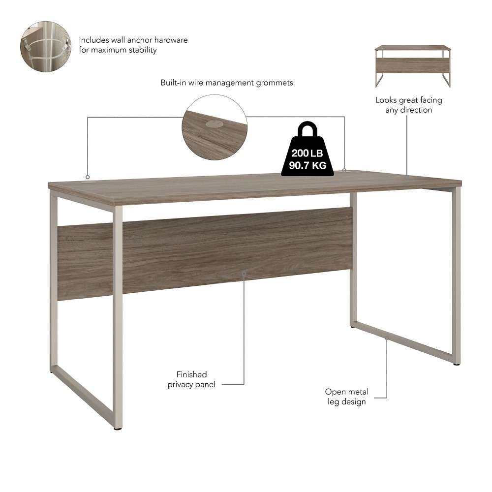 Bush Furniture - Hybrid 60W x 30D Computer Table Desk with Metal Legs in Modern Hickory - HYD360MH veiw 3