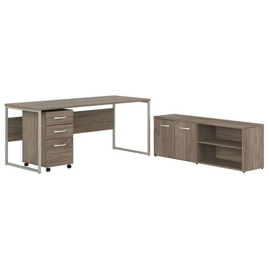 Bush Furniture - Hybrid 72W x 30D Computer Table Desk with Storage and Mobile File Cabinet in Modern Hickory - HYB014MHSU veiw 1