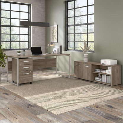 Bush Furniture - Hybrid 72W x 30D Computer Table Desk with Storage and Mobile File Cabinet in Modern Hickory - HYB014MHSU veiw 2