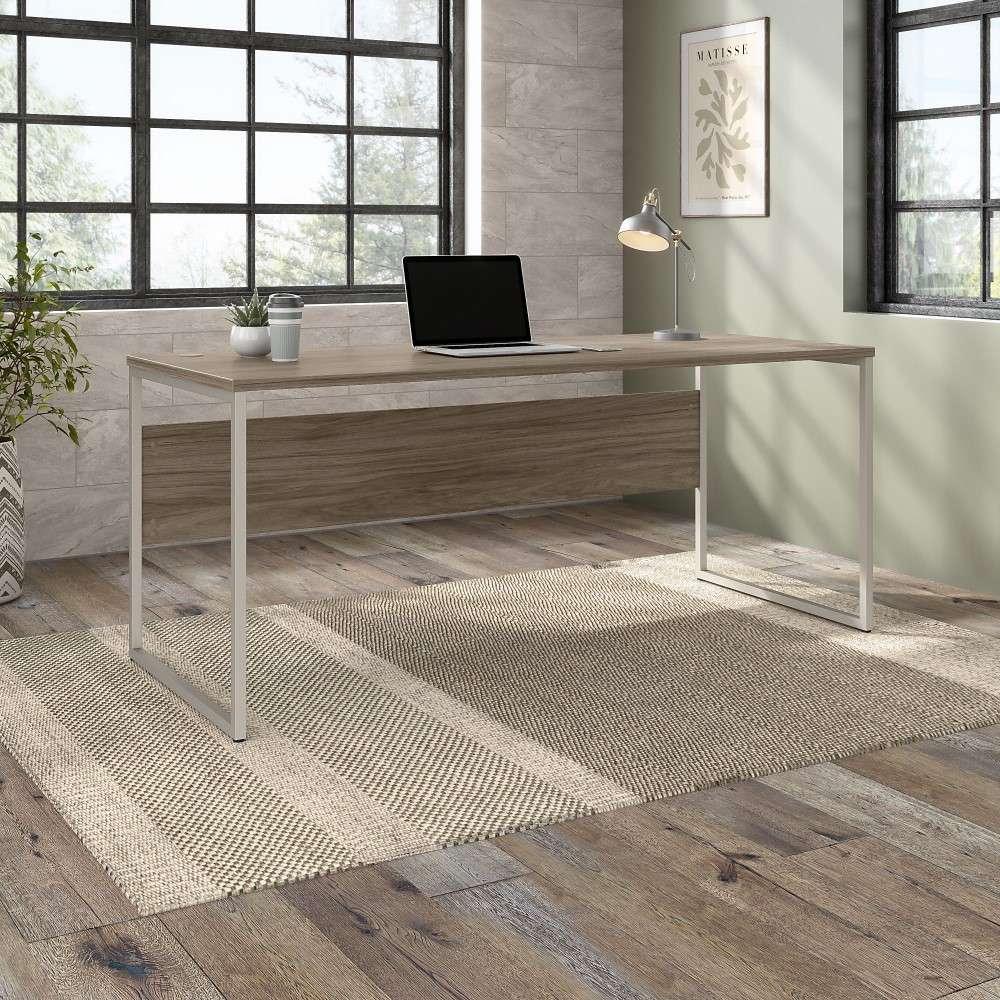 Bush Furniture - Hybrid 72W x 30D Computer Table Desk with Metal Legs in Modern Hickory - HYD373MH veiw 2