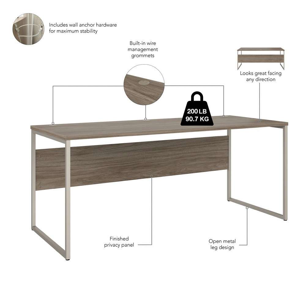 Bush Furniture - Hybrid 72W x 30D Computer Table Desk with Metal Legs in Modern Hickory - HYD373MH veiw 4