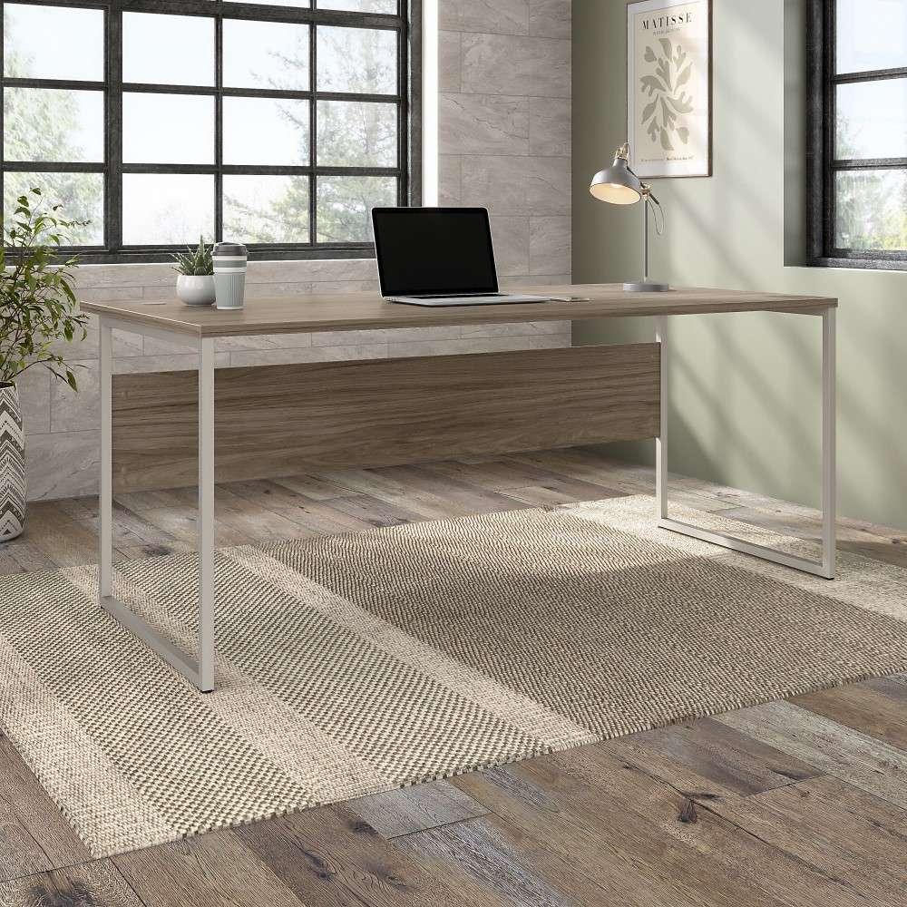 Bush Furniture - Hybrid 72W x 36D Computer Table Desk with Metal Legs in Modern Hickory - HYD172MH veiw 2