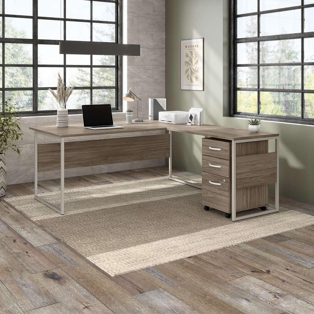 Bush Furniture - Hybrid 72W x 36D Computer Table Desk with Metal Legs in Modern Hickory - HYD172MH veiw 3