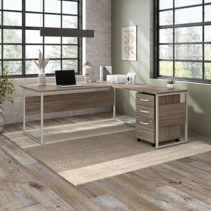 Bush Furniture - Hybrid 72W x 36D Computer Table Desk with Metal Legs in Modern Hickory - HYD172MH veiw 3