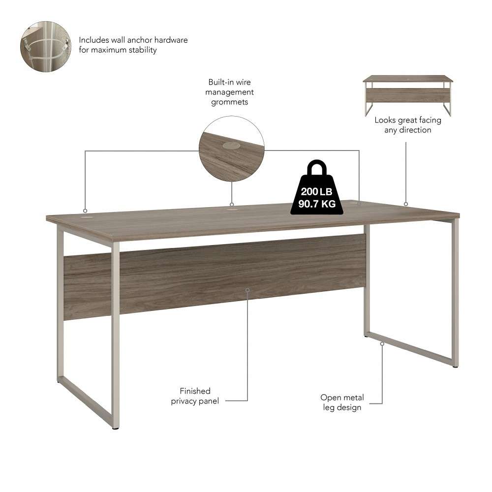 Bush Furniture - Hybrid 72W x 36D Computer Table Desk with Metal Legs in Modern Hickory - HYD172MH veiw 4
