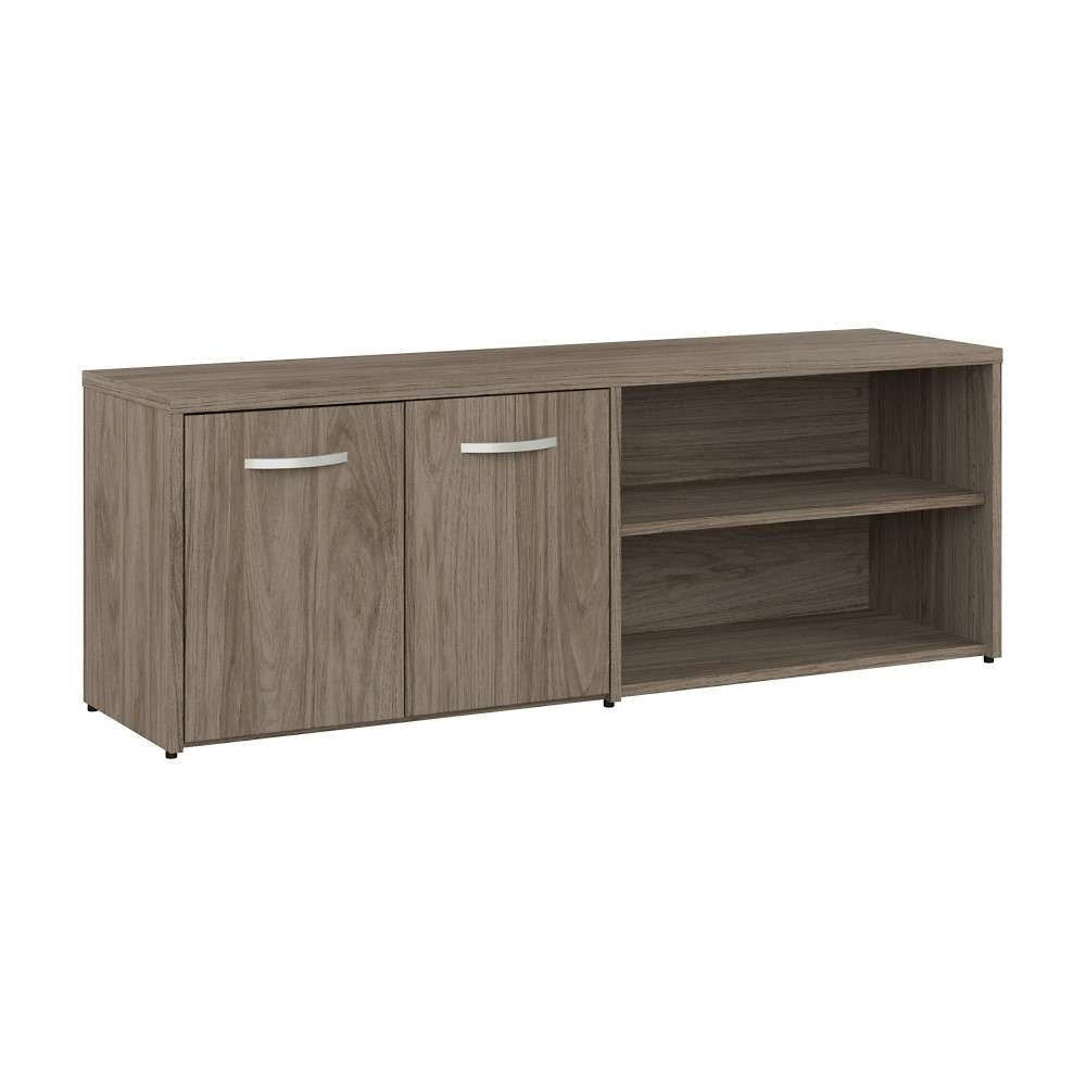 Bush Furniture - Hybrid Low Storage Cabinet with Doors and Shelves in Modern Hickory - HYS160MH-Z veiw 1