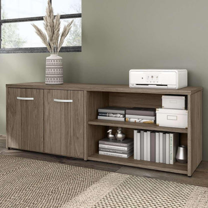 Bush Furniture - Hybrid Low Storage Cabinet with Doors and Shelves in Modern Hickory - HYS160MH-Z veiw 2