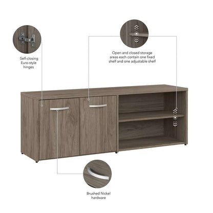 Bush Furniture - Hybrid Low Storage Cabinet with Doors and Shelves in Modern Hickory - HYS160MH-Z veiw 4