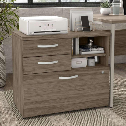 Bush Furniture - Hybrid Office Storage Cabinet with Drawers and Shelves in Modern Hickory - HYF130MHSU-Z veiw 2