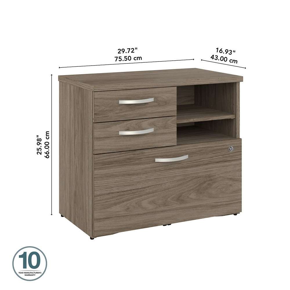 Bush Furniture - Hybrid Office Storage Cabinet with Drawers and Shelves in Modern Hickory - HYF130MHSU-Z veiw 5