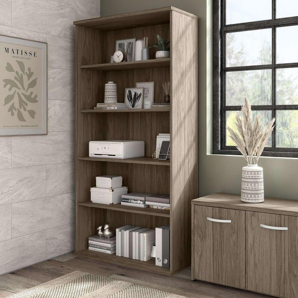 Bush Furniture - Hybrid Tall 5 Shelf Bookcase in Modern Hickory - HYB136MH-Z veiw 2