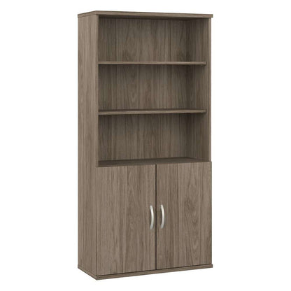 Bush Furniture - Hybrid Tall 5 Shelf Bookcase with Doors in Modern Hickory - HYB024MH veiw 1