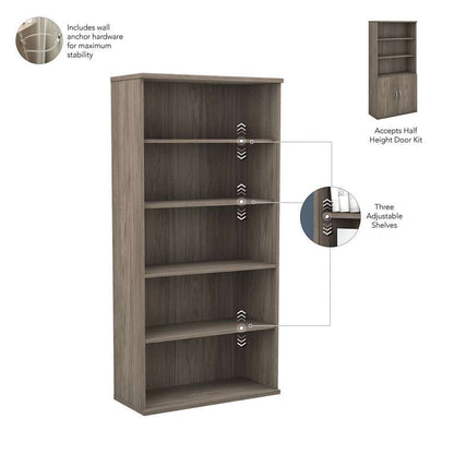 Bush Furniture - Hybrid Tall 5 Shelf Bookcase with Doors in Modern Hickory - HYB024MH veiw 3