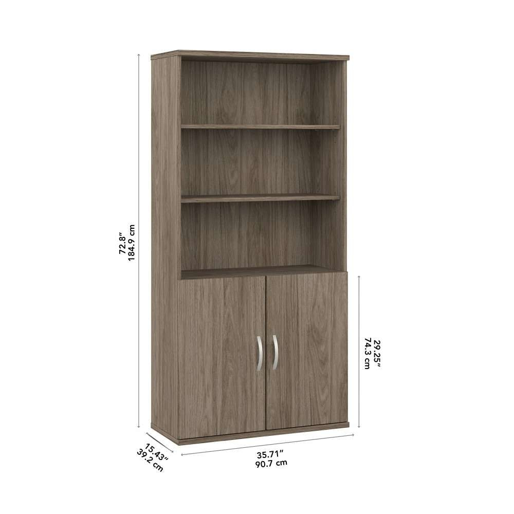 Bush Furniture - Hybrid Tall 5 Shelf Bookcase with Doors in Modern Hickory - HYB024MH veiw 6