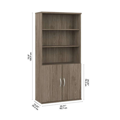 Bush Furniture - Hybrid Tall 5 Shelf Bookcase with Doors in Modern Hickory - HYB024MH veiw 6