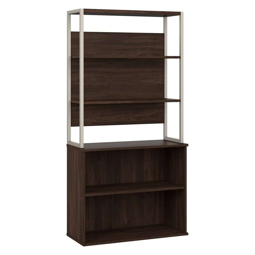 Bush Furniture - Hybrid Tall Etagere Bookcase in Black Walnut - HYB023BW veiw 1