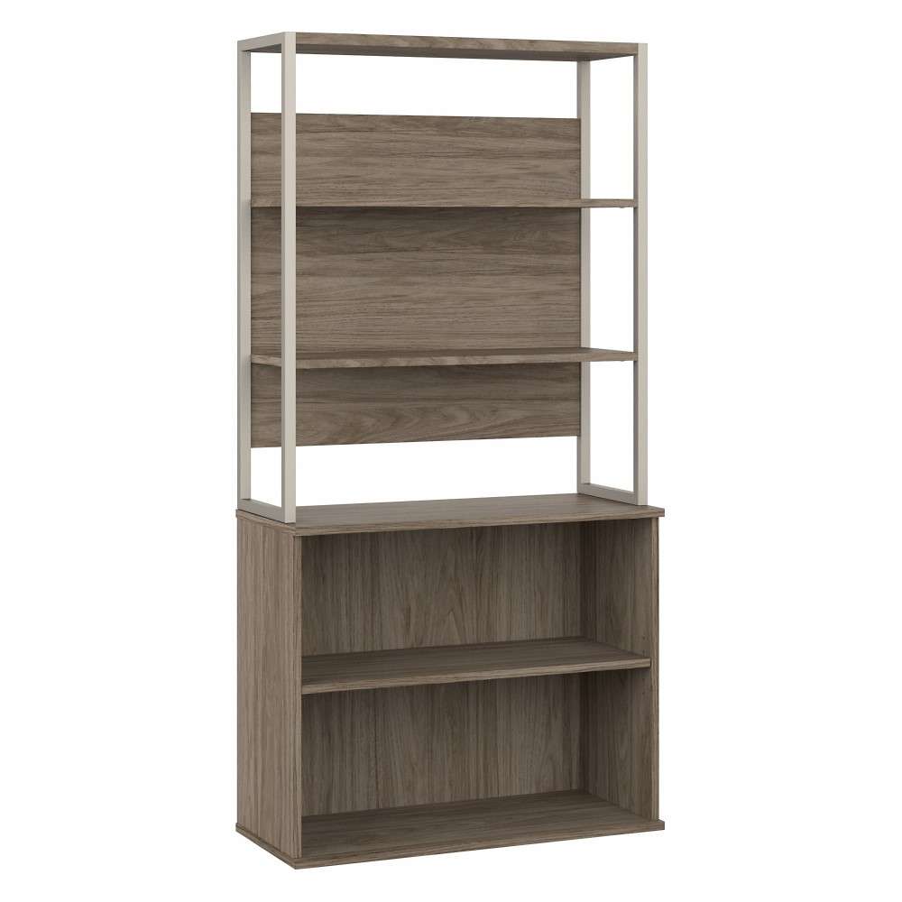 Bush Furniture - Hybrid Tall Etagere Bookcase in Modern Hickory - HYB023MH veiw 1