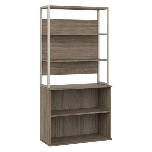 Bush Furniture - Hybrid Tall Etagere Bookcase in Modern Hickory - HYB023MH veiw 1