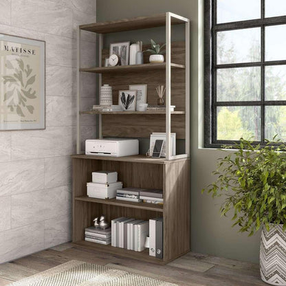 Bush Furniture - Hybrid Tall Etagere Bookcase in Modern Hickory - HYB023MH veiw 2